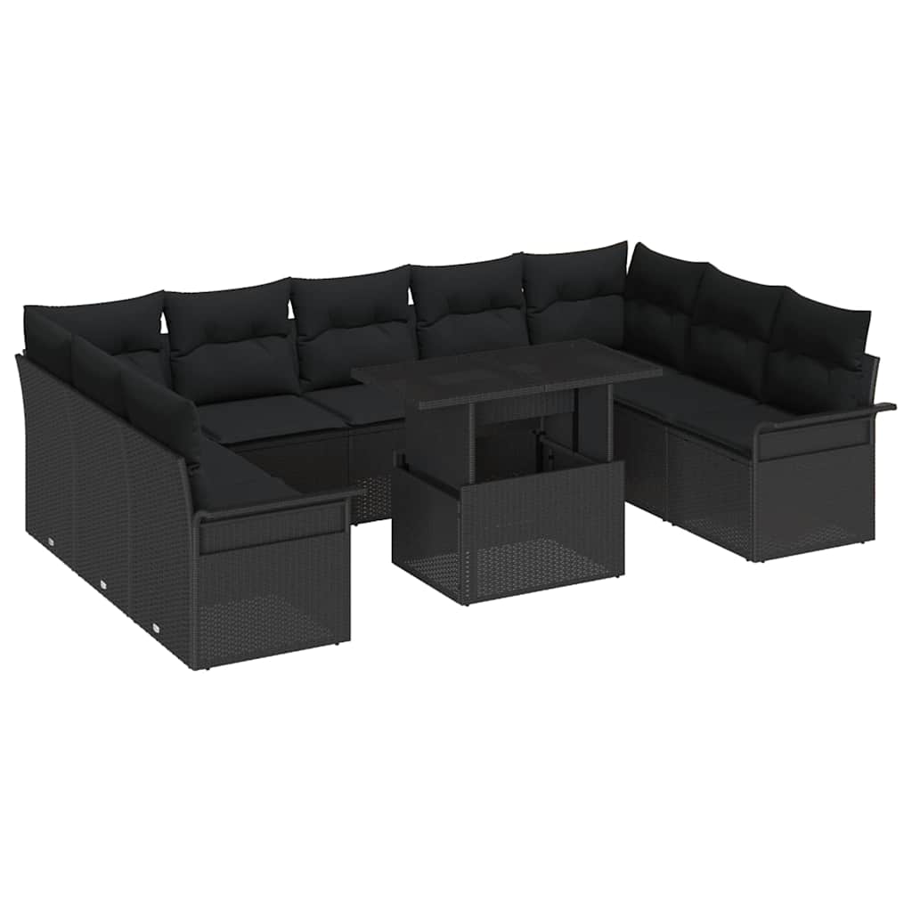 Sofa Set mit Kissen 10 pcs Schwarz Poly-Rattan