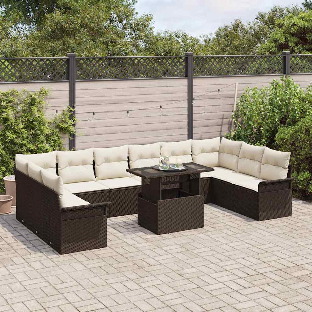 Sofa Set mit Kissen 11 pcs Braun Poly-Rattan