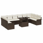 Sofa Set mit Kissen 11 pcs Braun Poly-Rattan