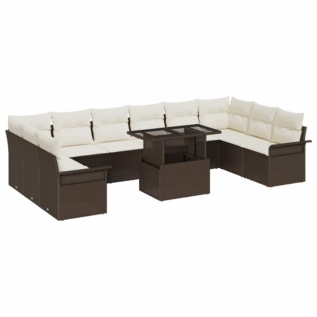 Sofa Set mit Kissen 11 pcs Braun Poly-Rattan