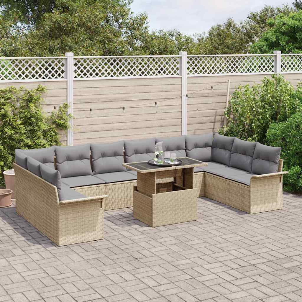 Sofa Set mit Kissen 11 pcs Beige Poly-Rattan