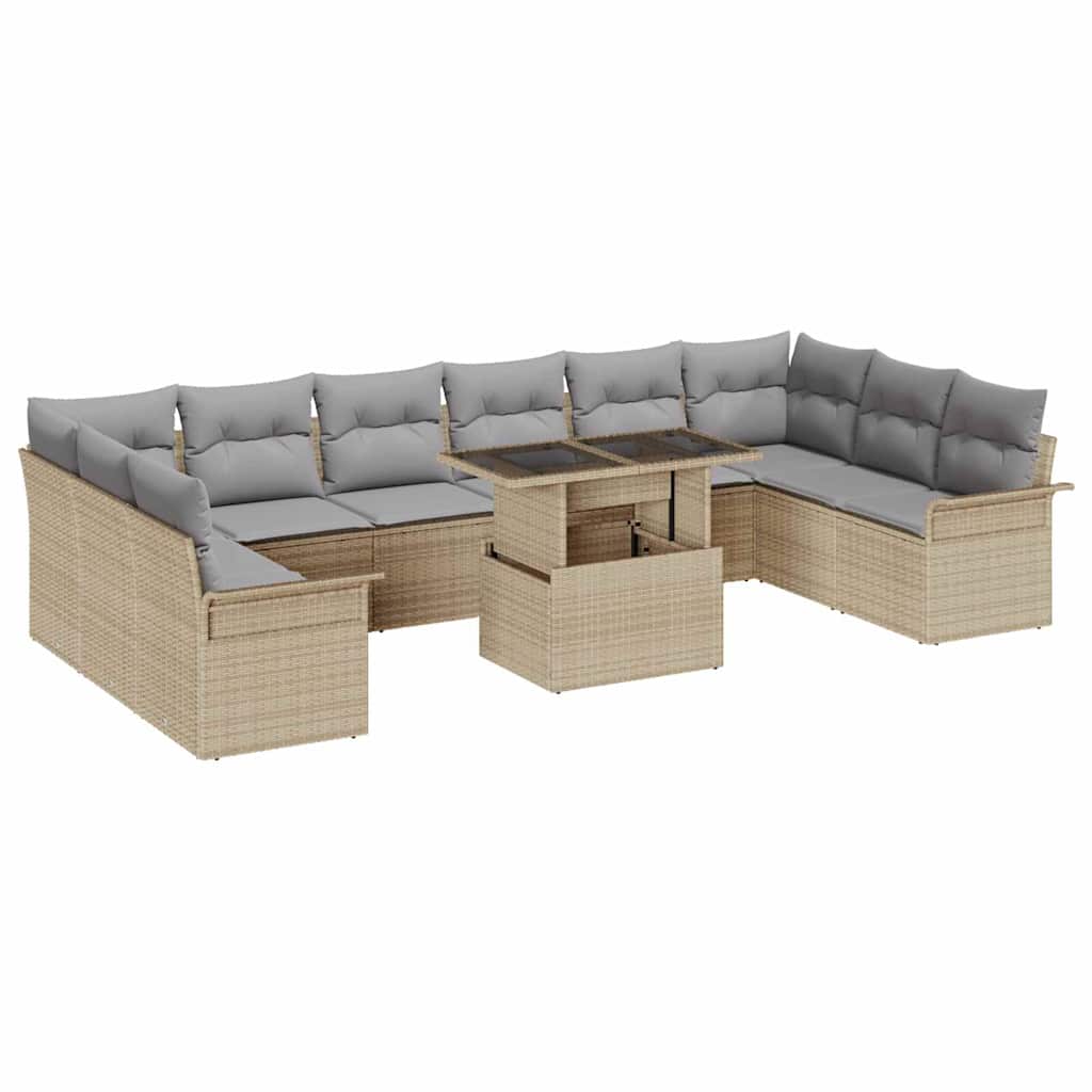 Sofa Set mit Kissen 11 pcs Beige Poly-Rattan