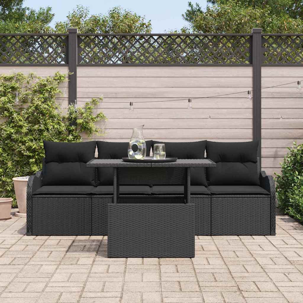 Sofa Set mit Kissen 5 pcs Schwarz Poly-Rattan