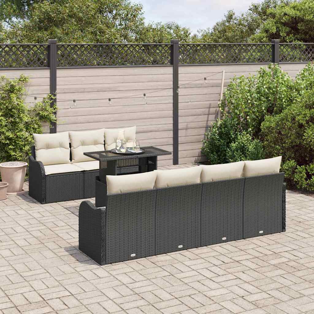 Gartensofa-set mit Kissen 8 pcs Schwarz Poly-Rattan