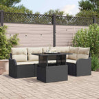 Essgruppe mit Kissen 6 pcs Schwarz Poly Rattan