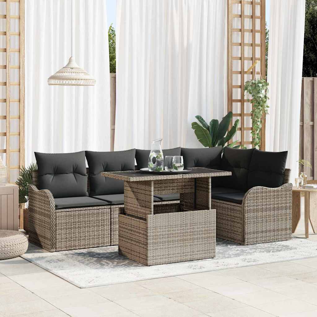 Essgruppe mit Kissen 6 pcs Grau Poly Rattan