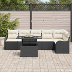 Sofa Set mit Kissen 7 pcs Schwarz Poly Rattan
