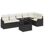 Sofa Set mit Kissen 7 pcs Schwarz Poly Rattan