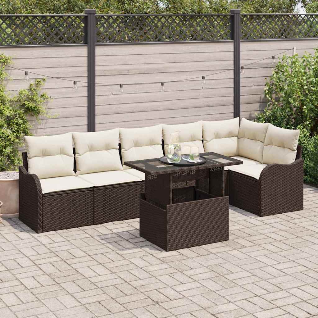 Sofa Set mit Kissen 7 pcs Braun Poly Rattan