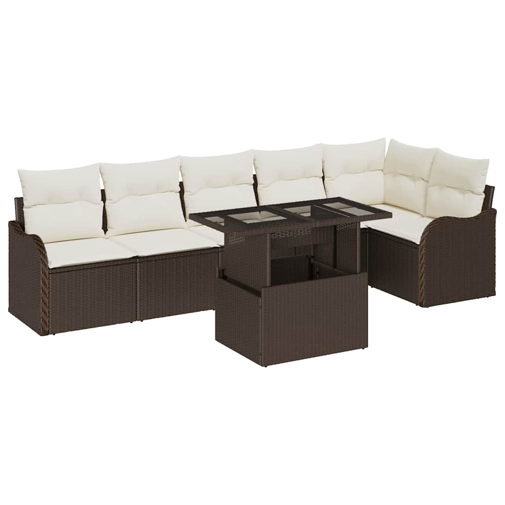 Sofa Set mit Kissen 7 pcs Braun Poly Rattan