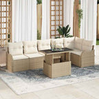 Sofa Set mit Kissen 7 pcs Beige Poly Rattan