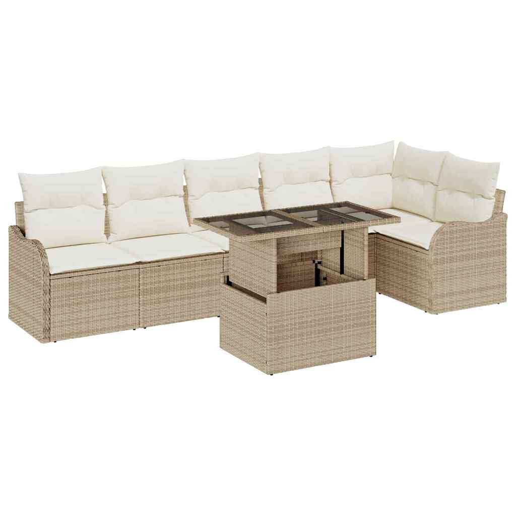Sofa Set mit Kissen 7 pcs Beige Poly Rattan