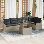 Sofa Set mit Kissen 7 pcs Hellgrau Poly Rattan
