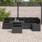 Sofa Set mit Kissen 7 pcs Schwarz Poly Rattan