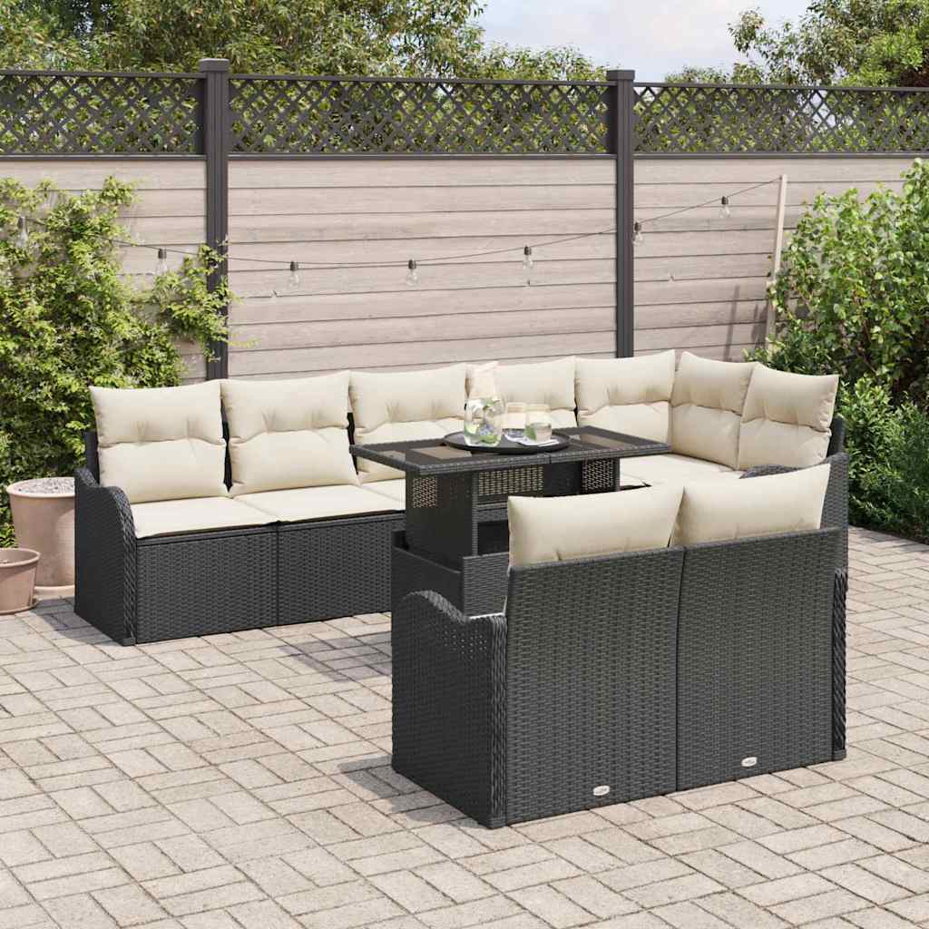 Lounge-Set mit Kissen 9 pcs Schwarz Poly Rattan
