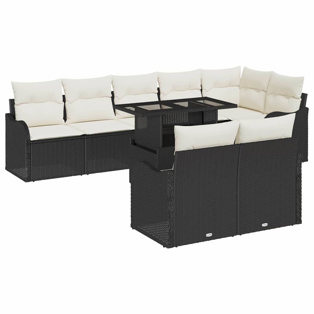 Lounge-Set mit Kissen 9 pcs Schwarz Poly Rattan