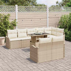 Lounge-Set mit Kissen 9 pcs Beige Poly Rattan