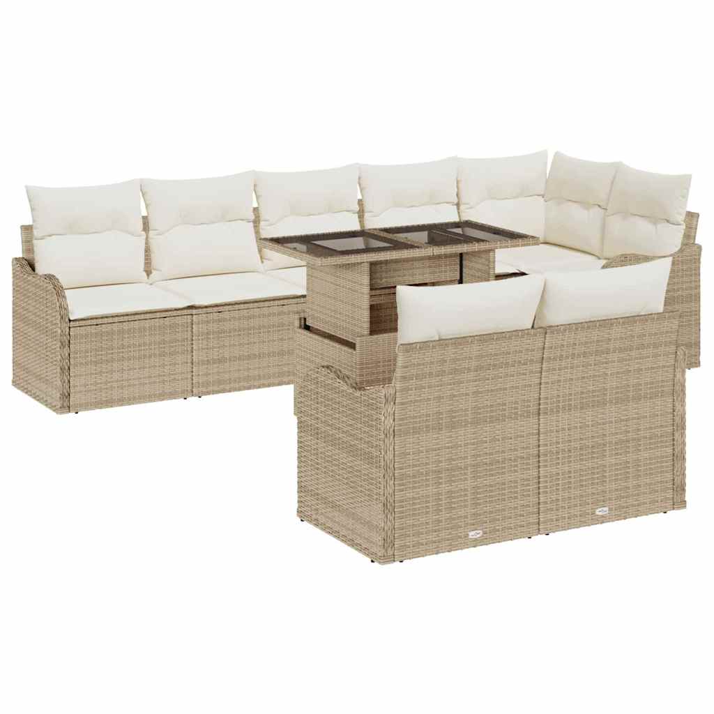Lounge-Set mit Kissen 9 pcs Beige Poly Rattan