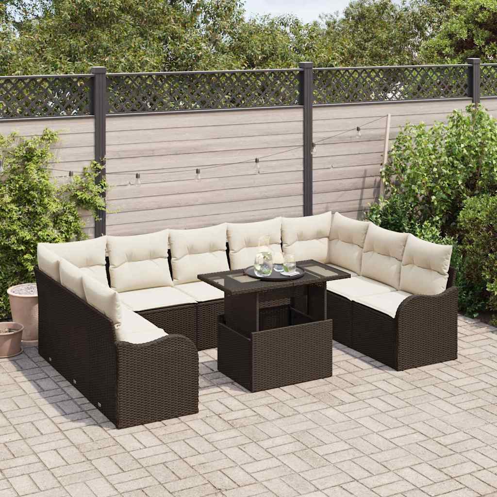 Garten-Sofa-Set mit Kissen 10 pcs Braun Poly Rattan