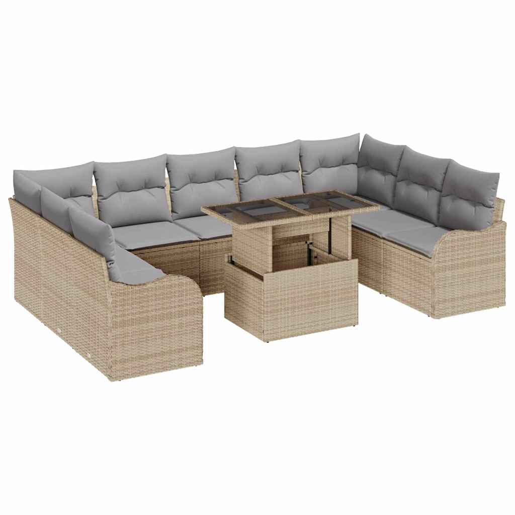 Garten-Sofa-Set mit Kissen 10 pcs Beige Poly Rattan