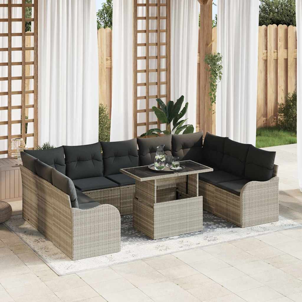 Garten-Sofa-Set mit Kissen 10 pcs Hellgrau Poly Rattan