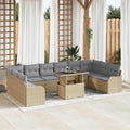 Garten-Sofa-Set mit Kissen 11 pcs Beige Poly Rattan