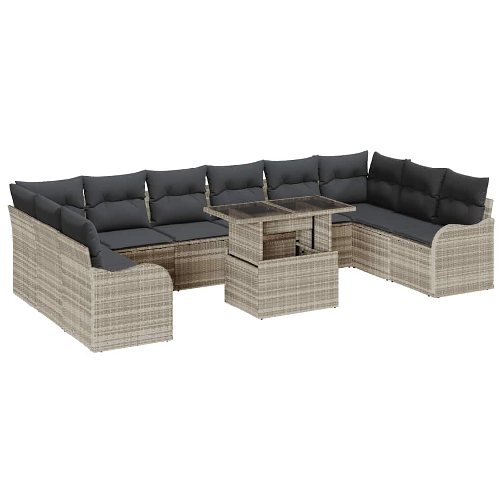 Garten-Sofa-Set mit Kissen 11 pcs Hellgrau Poly Rattan