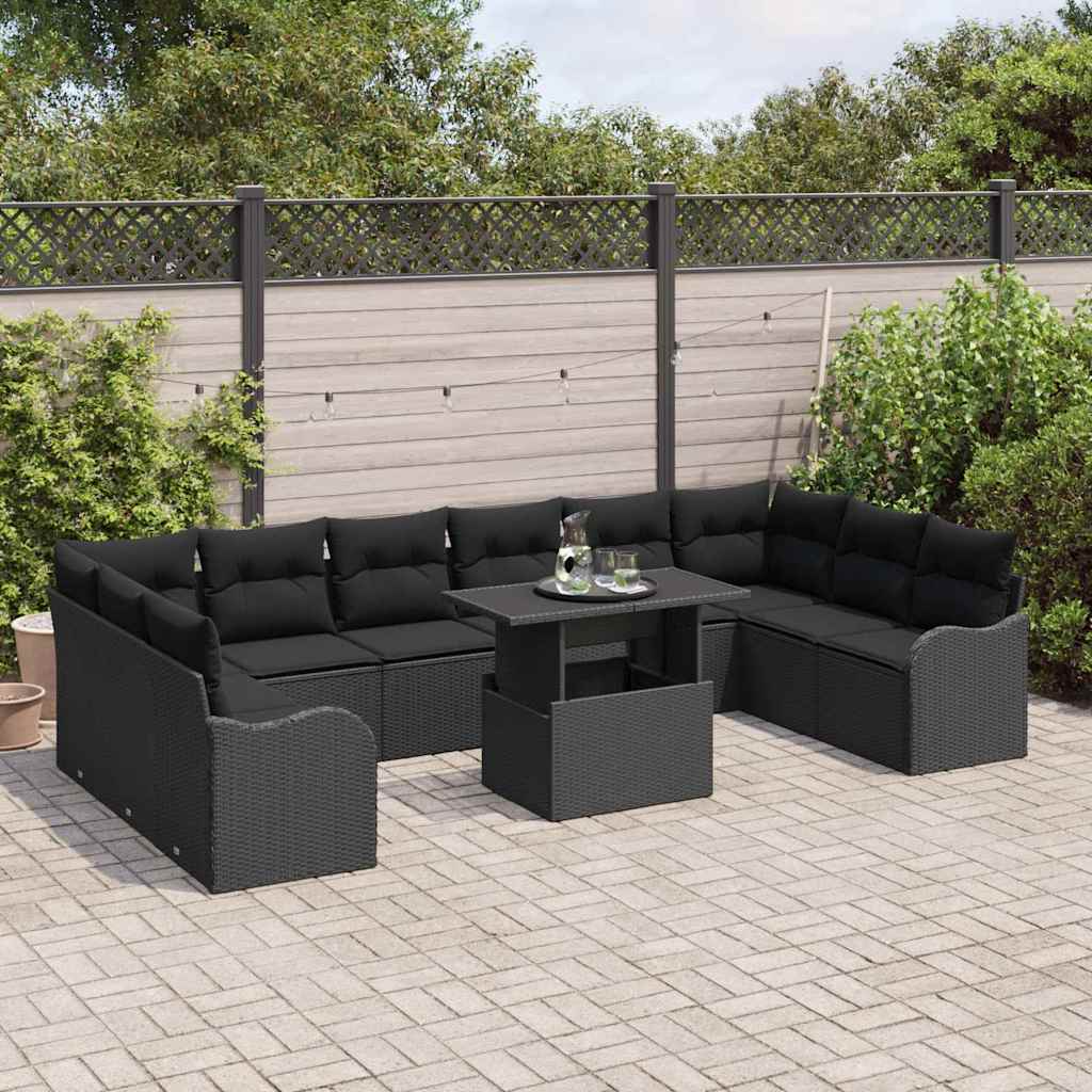 Garten-Sofa-Set mit Kissen 11 pcs Schwarz Poly Rattan
