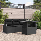 Gartensofa-set mit Kissen 5 pcs Schwarz Poly-Rattan
