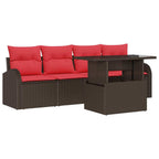 Gartensofa-set mit Kissen 5 pcs Braun Poly-Rattan