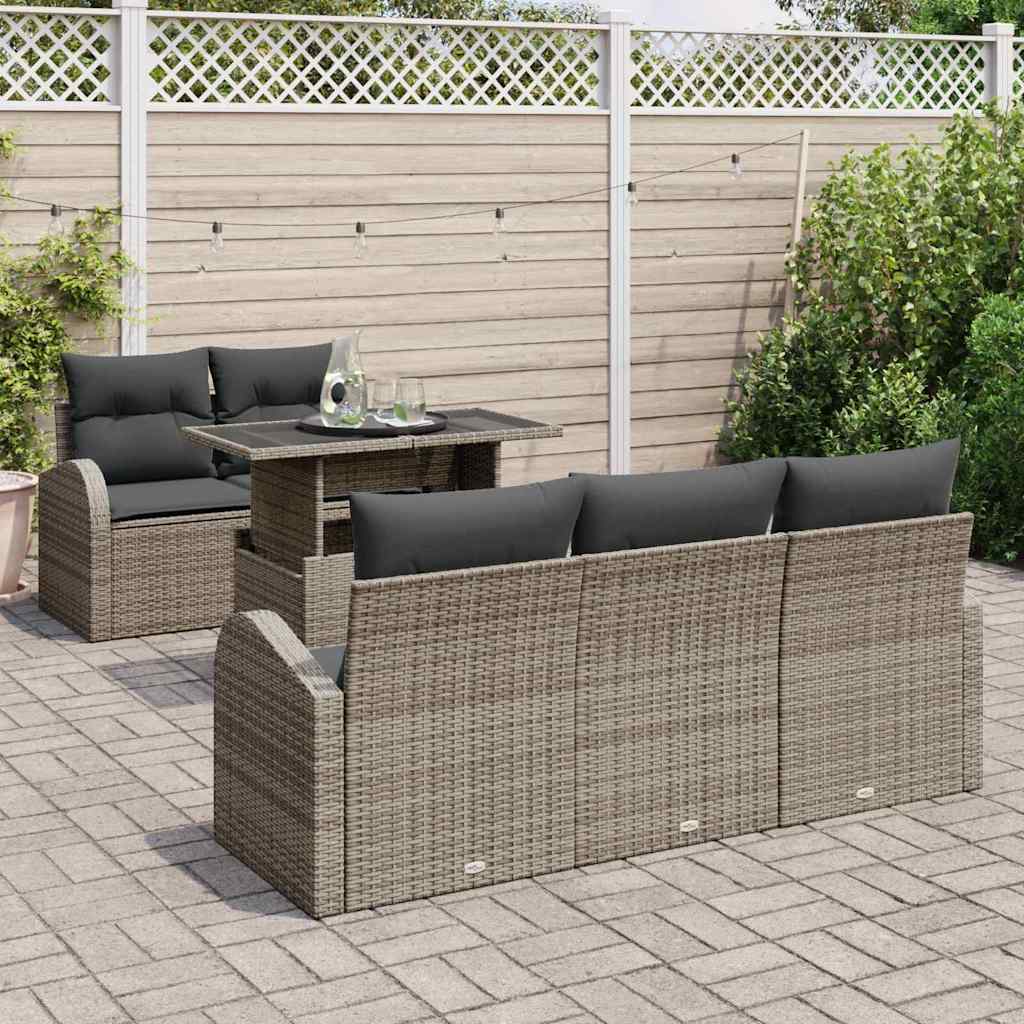 Gartensofa-set mit Kissen 6 pcs Grau Poly Rattan