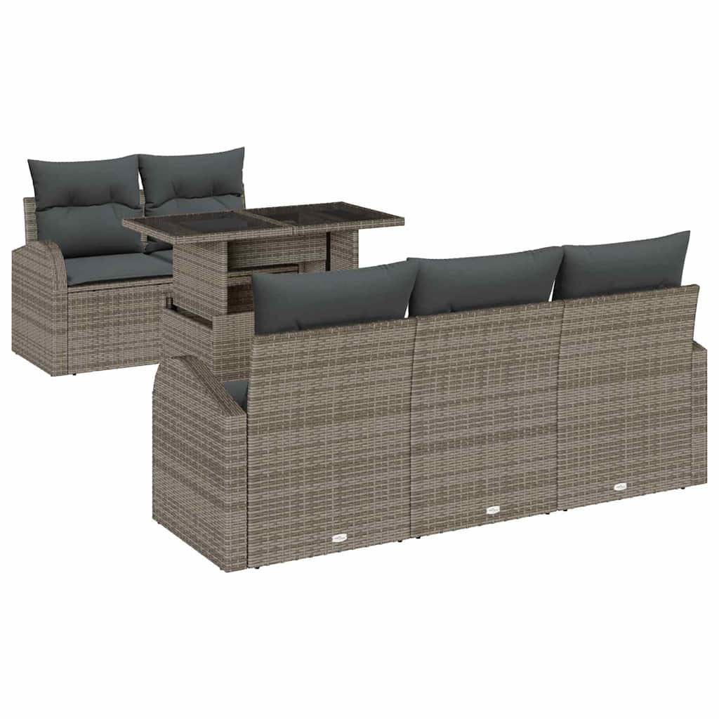 Gartensofa-set mit Kissen 6 pcs Grau Poly Rattan