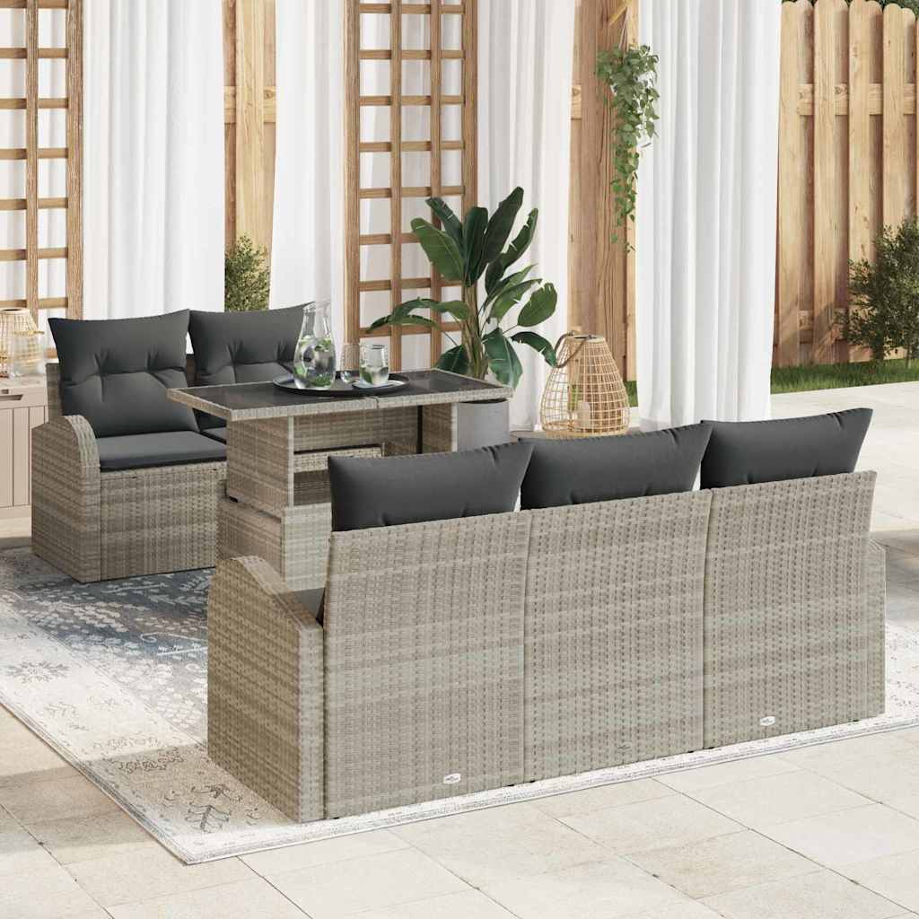Gartensofa-set mit Kissen 6 pcs Hellgrau Poly Rattan