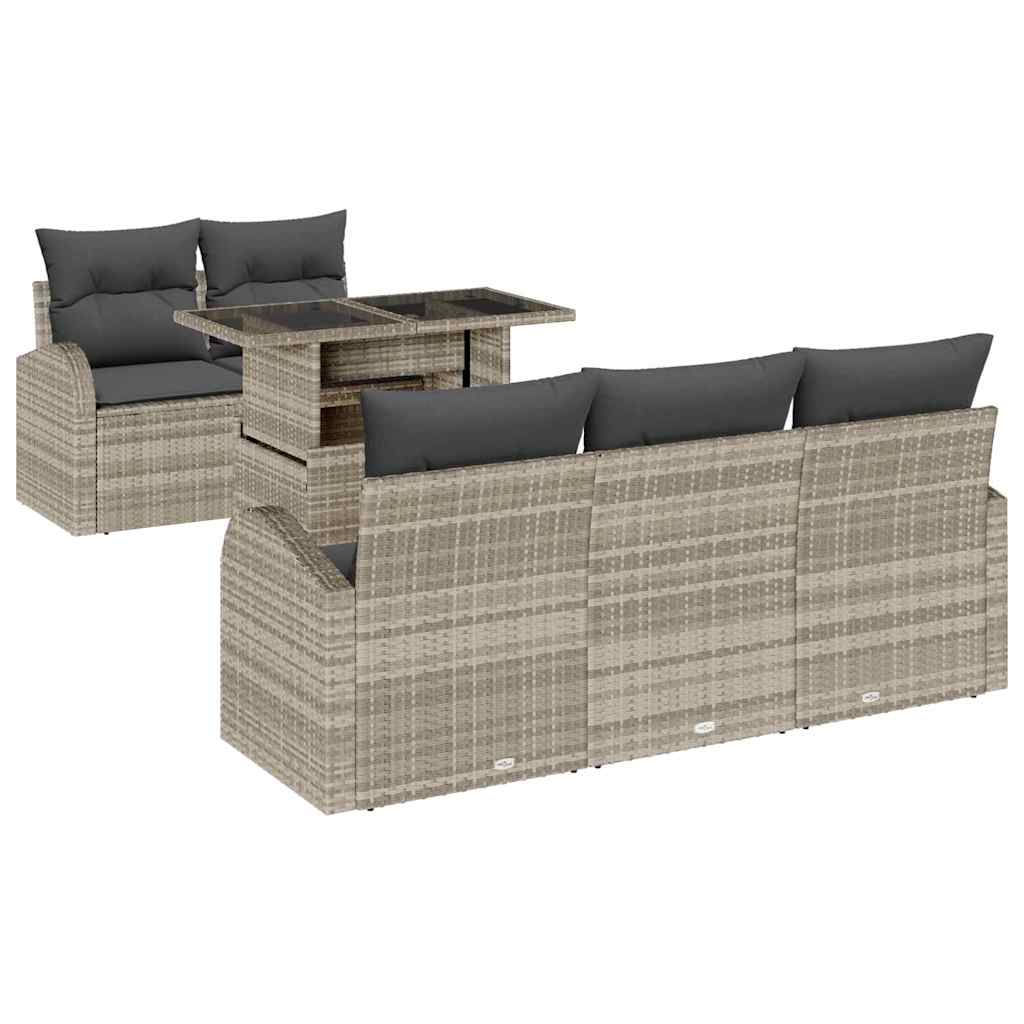 Gartensofa-set mit Kissen 6 pcs Hellgrau Poly Rattan