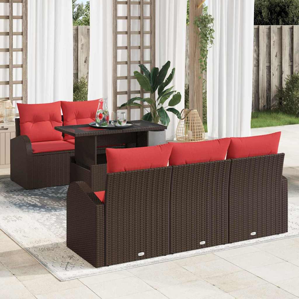 Gartensofa-set mit Kissen 6 pcs Braun Poly Rattan