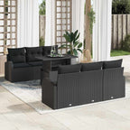 Gartensofa-set mit Kissen 7 pcs Schwarz Poly Rattan