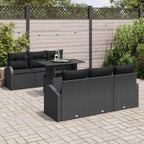 Gartensofa-set mit Kissen 7 pcs Schwarz Poly Rattan