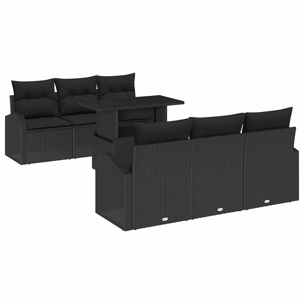 Gartensofa-set mit Kissen 7 pcs Schwarz Poly Rattan
