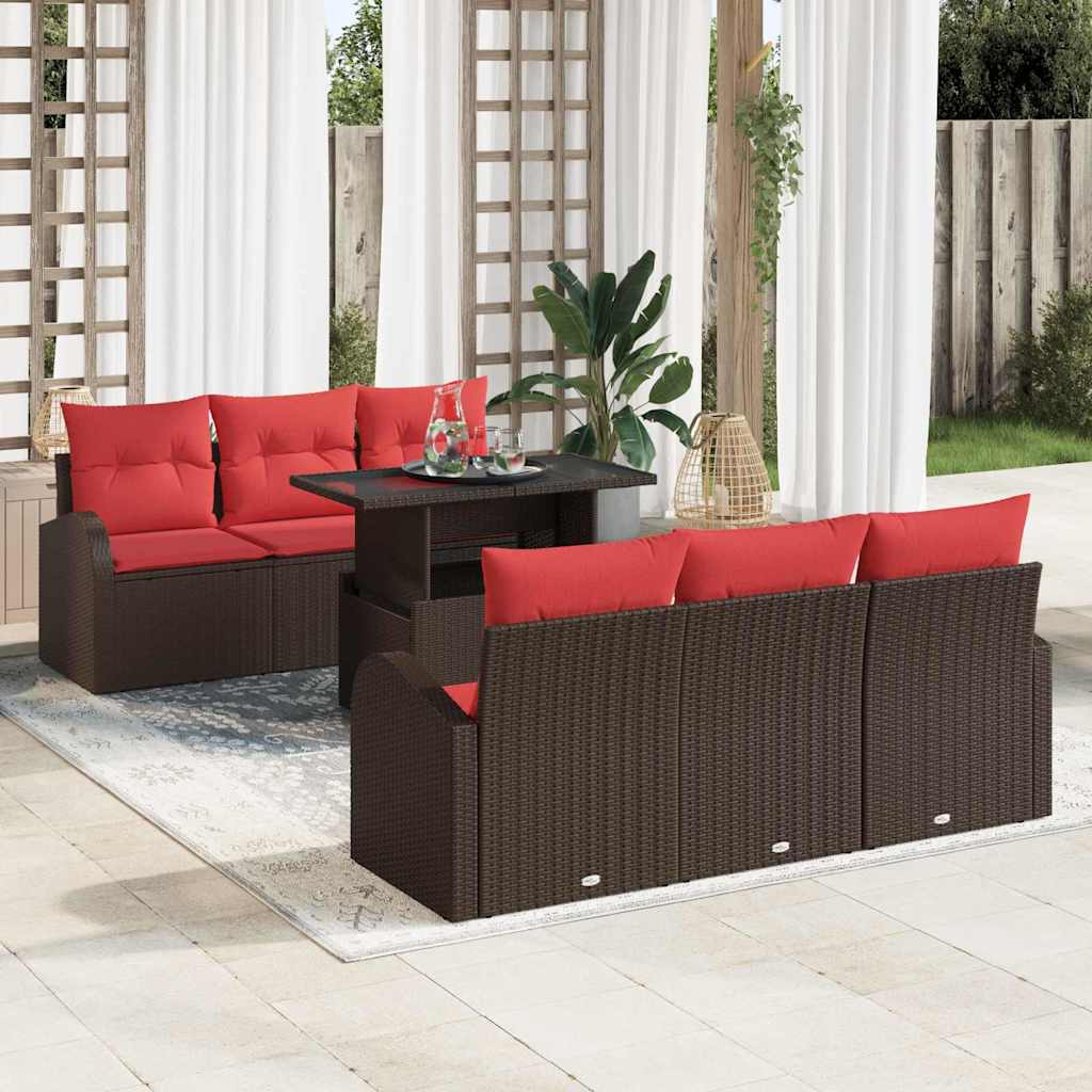 Gartensofa-set mit Kissen 7 pcs Braun Poly Rattan