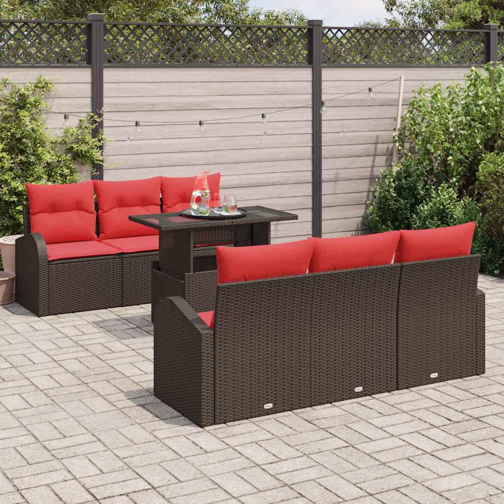 Gartensofa-set mit Kissen 7 pcs Braun Poly Rattan