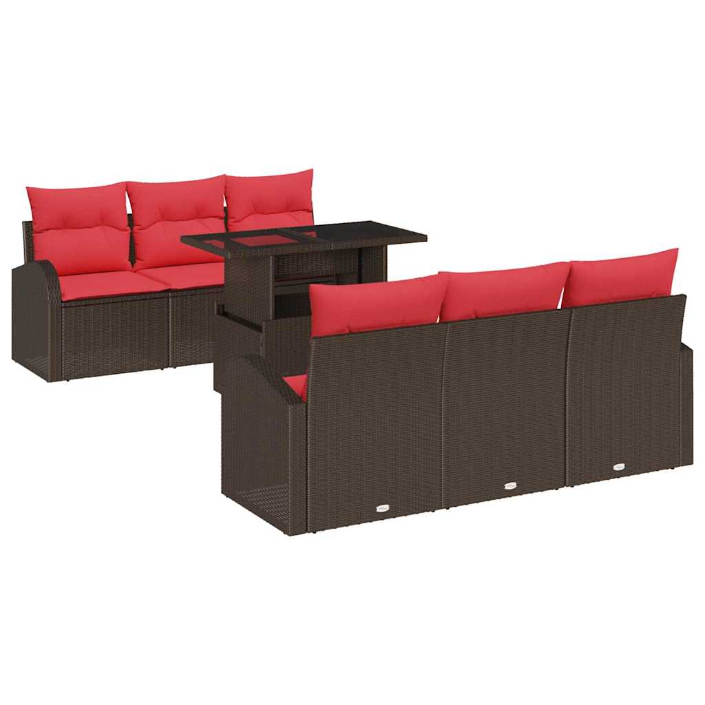Gartensofa-set mit Kissen 7 pcs Braun Poly Rattan