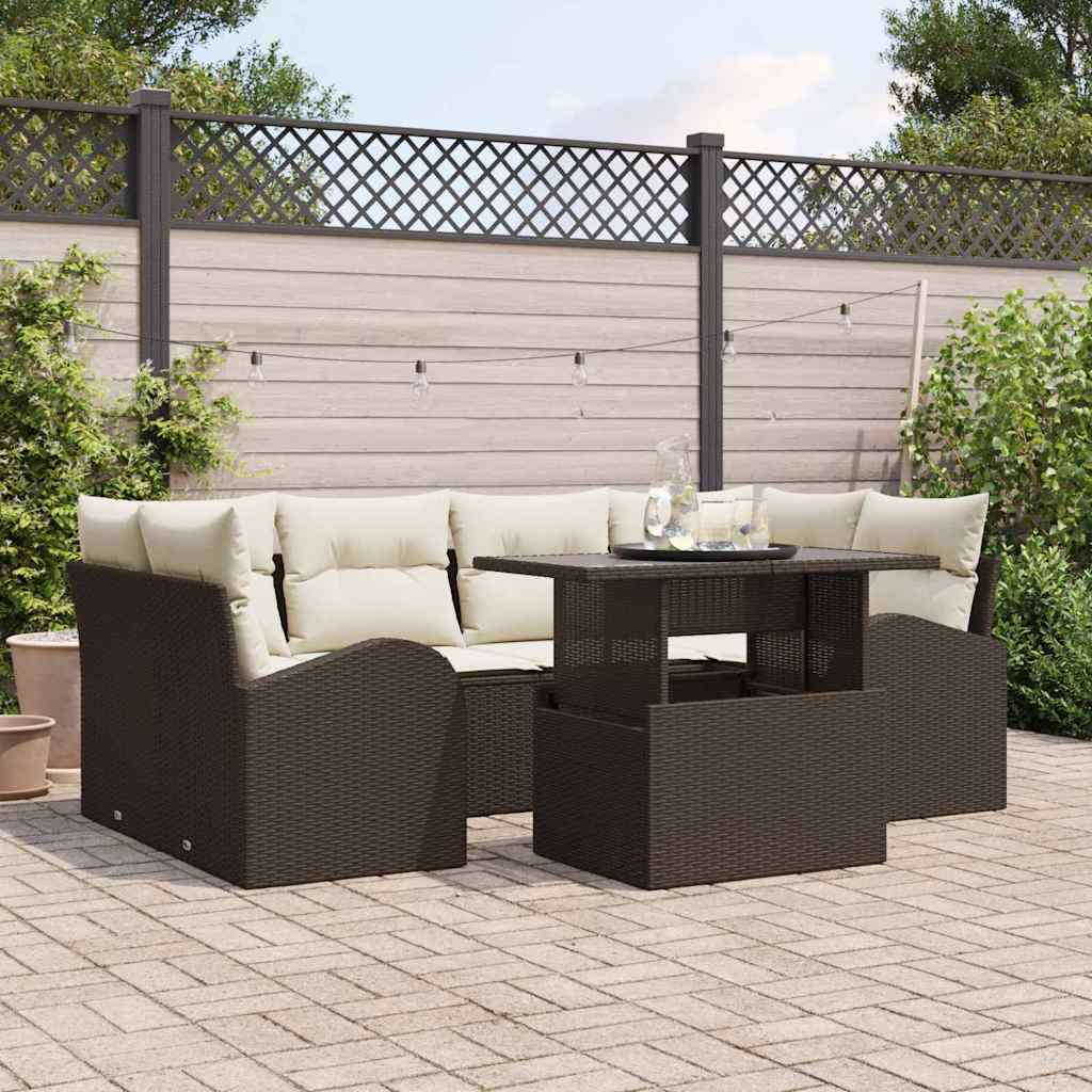Gartensofa-set mit Kissen 7 pcs Braun Poly Rattan