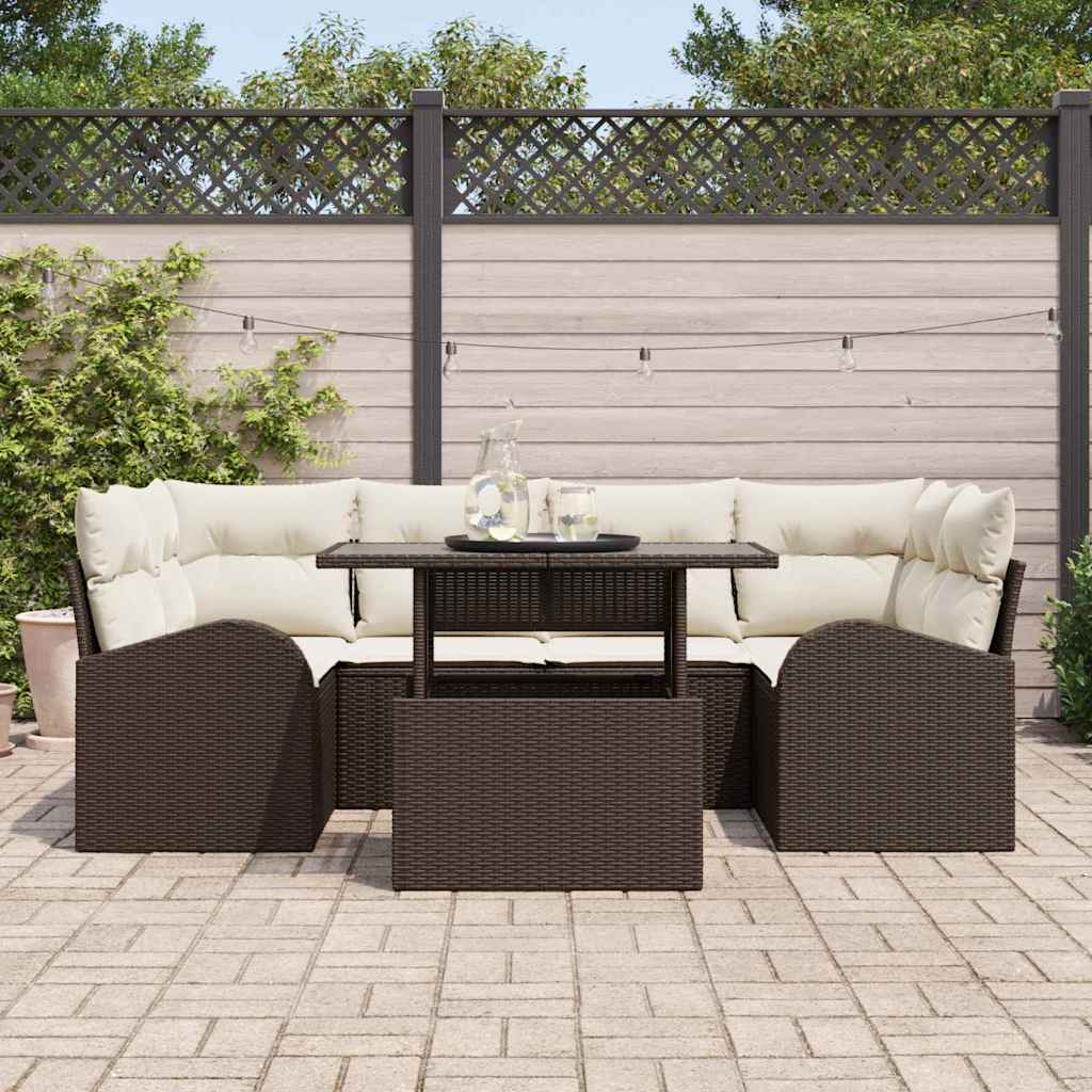 Gartensofa-set mit Kissen 7 pcs Braun Poly Rattan