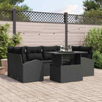 Gartensofa-set mit Kissen 7 pcs Schwarz Poly Rattan