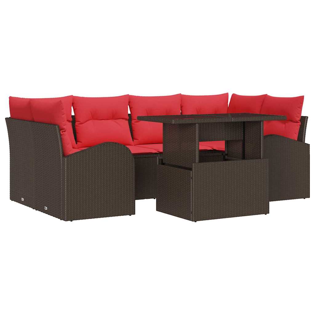 Gartensofa-set mit Kissen 7 pcs Braun Poly-Rattan