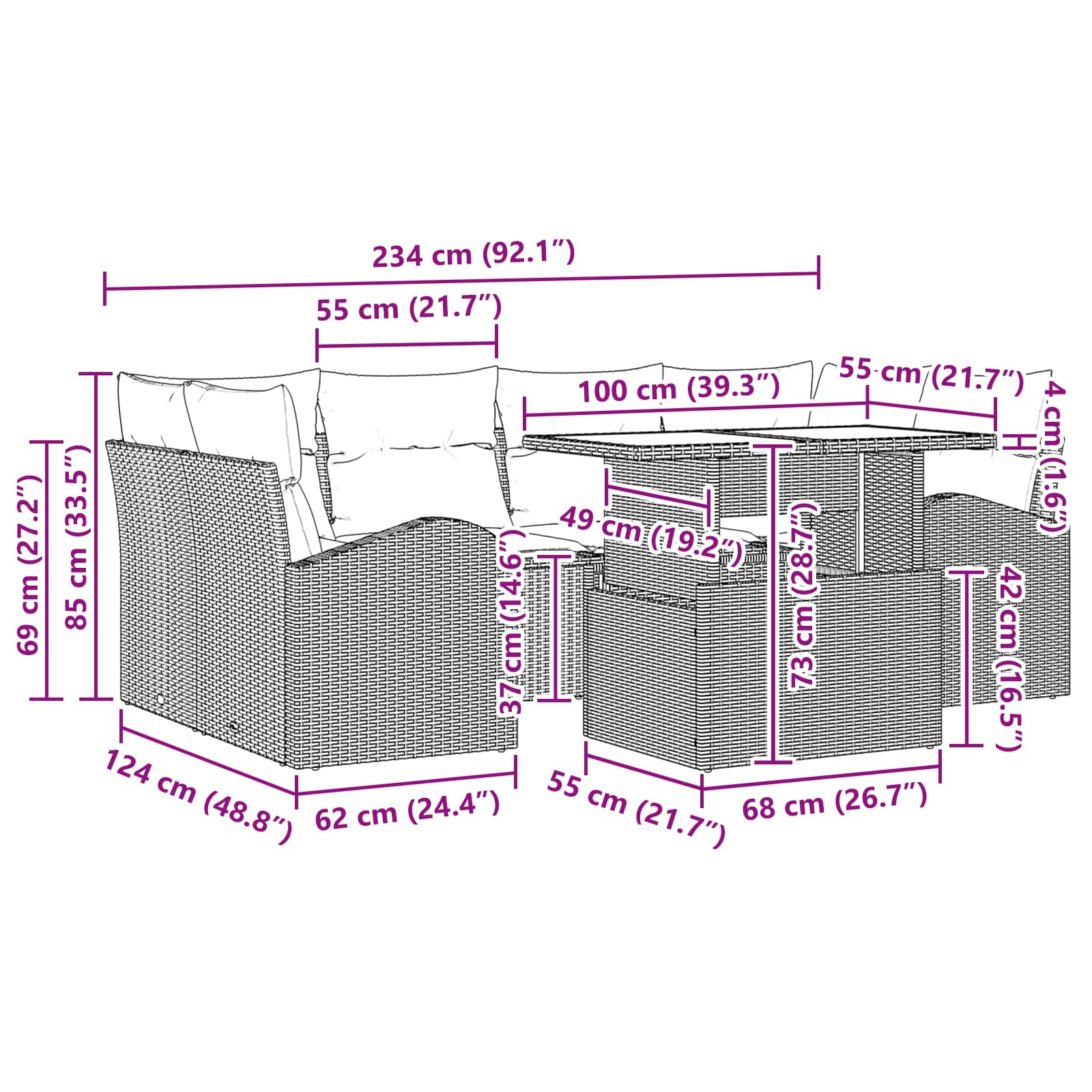 Gartensofa-set mit Kissen 7 pcs Braun Poly-Rattan