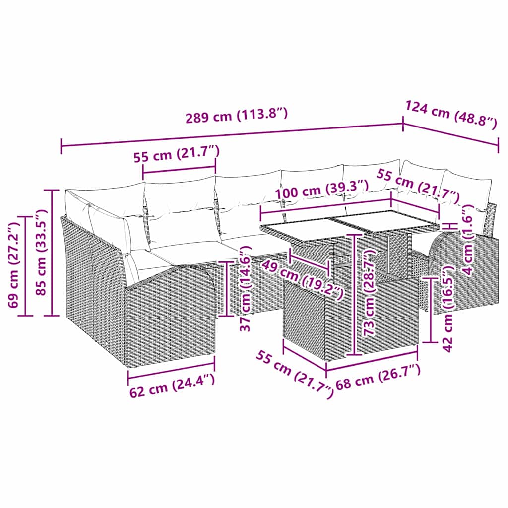 Garten-Sofa-Set mit Kissen 8 pcs Braun Poly Rattan