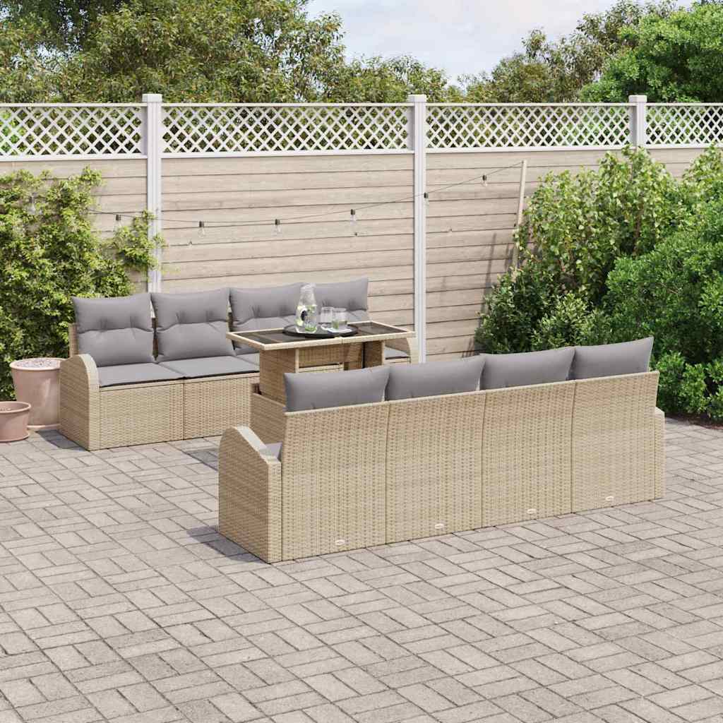 Garten-Sofa-Set mit Kissen 7 pcs Beige Poly Rattan