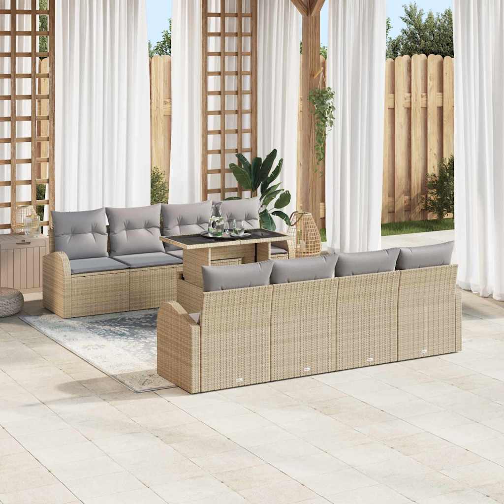 Garten-Sofa-Set mit Kissen 7 pcs Beige Poly Rattan