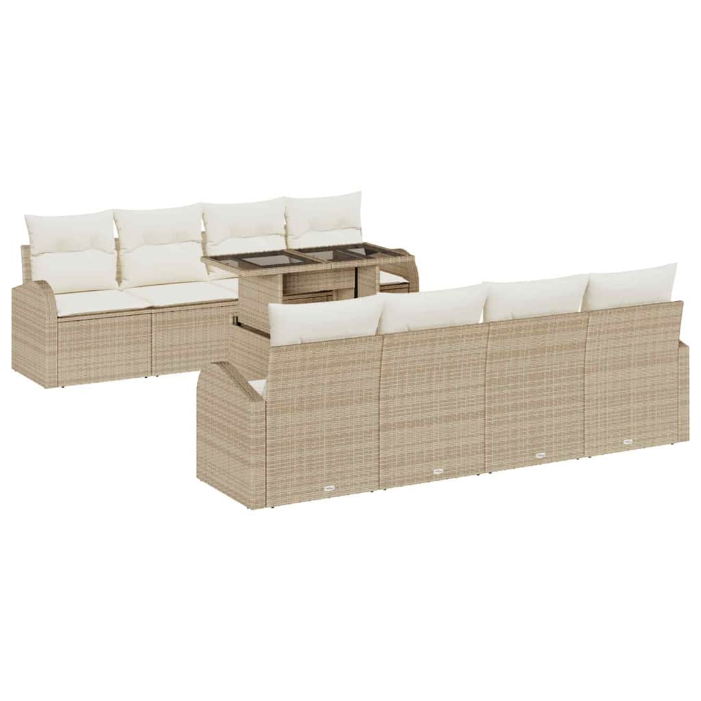 Garten-Sofa-Set mit Kissen 7 pcs Beige Poly Rattan
